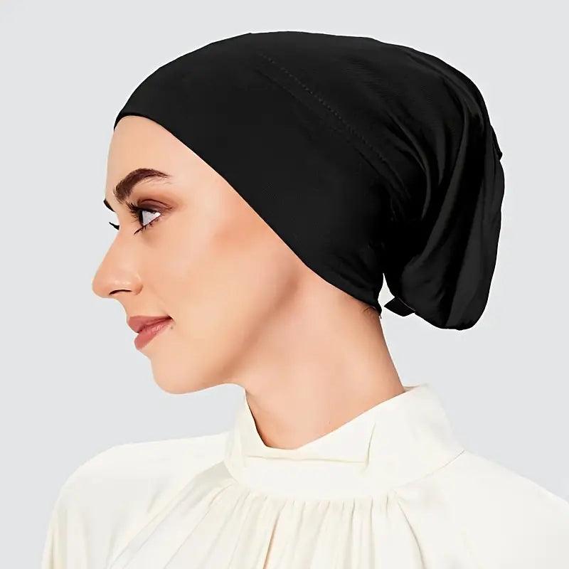 Simple Tube Elastic Inner Hijab Cap- Black