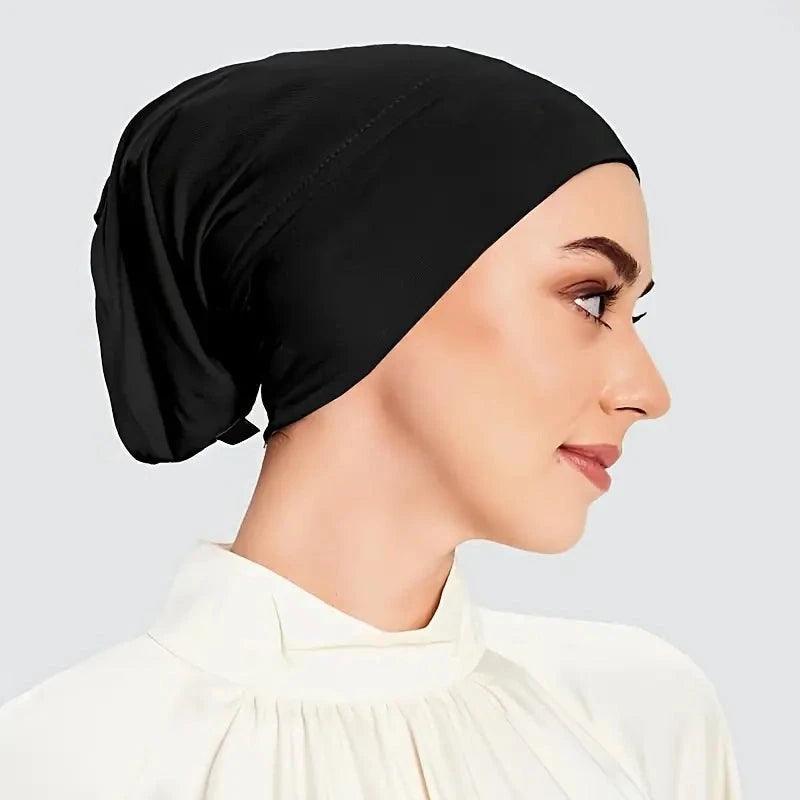 Simple Tube Elastic Inner Hijab Cap- Black