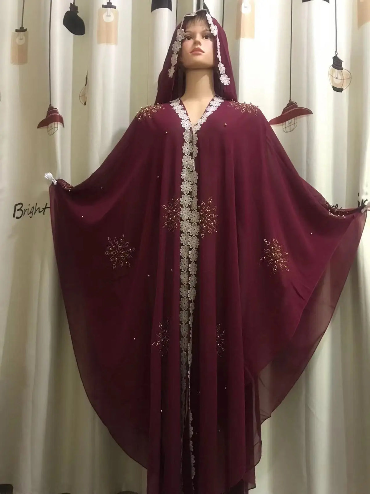 Arabic Style embroidery lace Kaftan Abaya