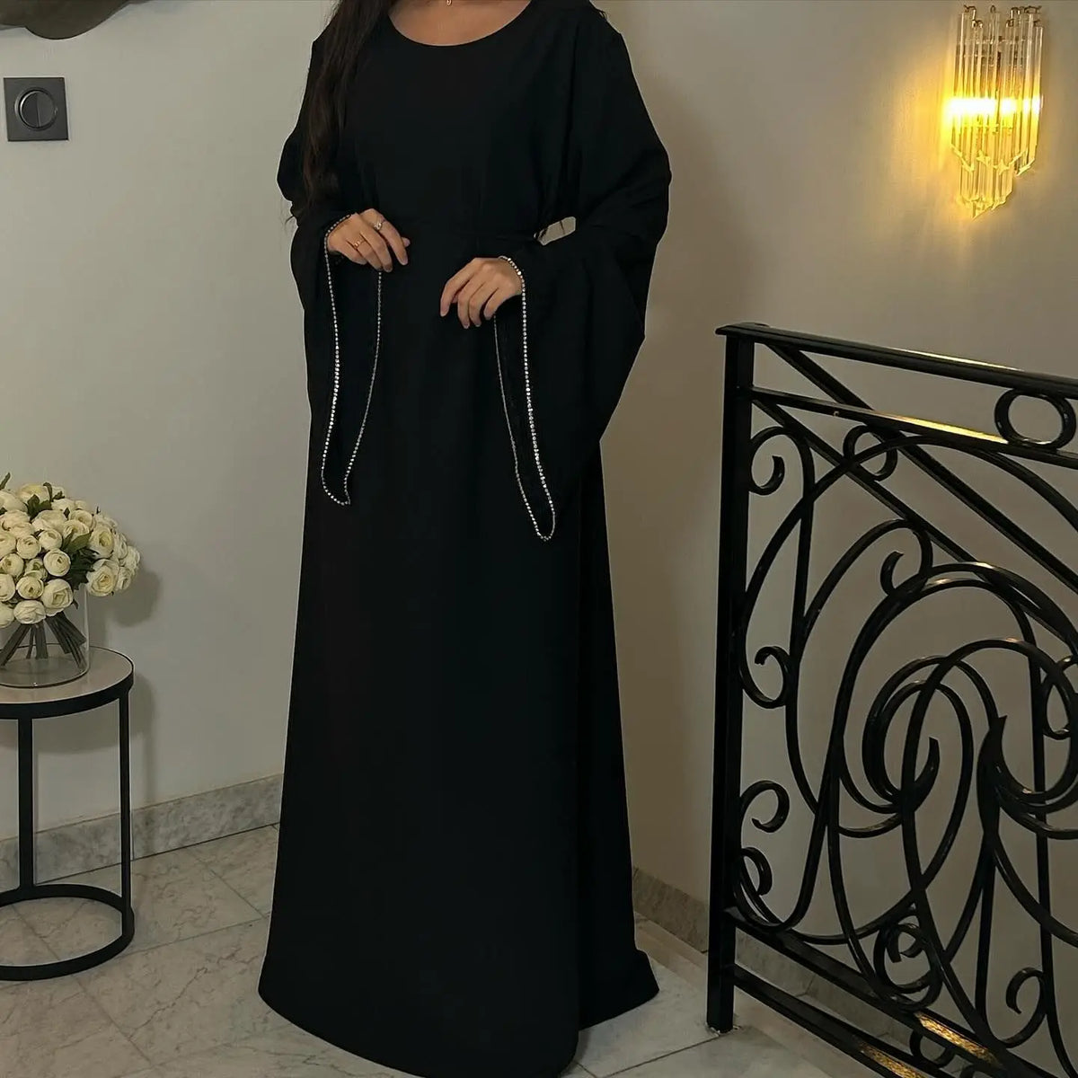 Black Diamonds Embedded Belted Abayas