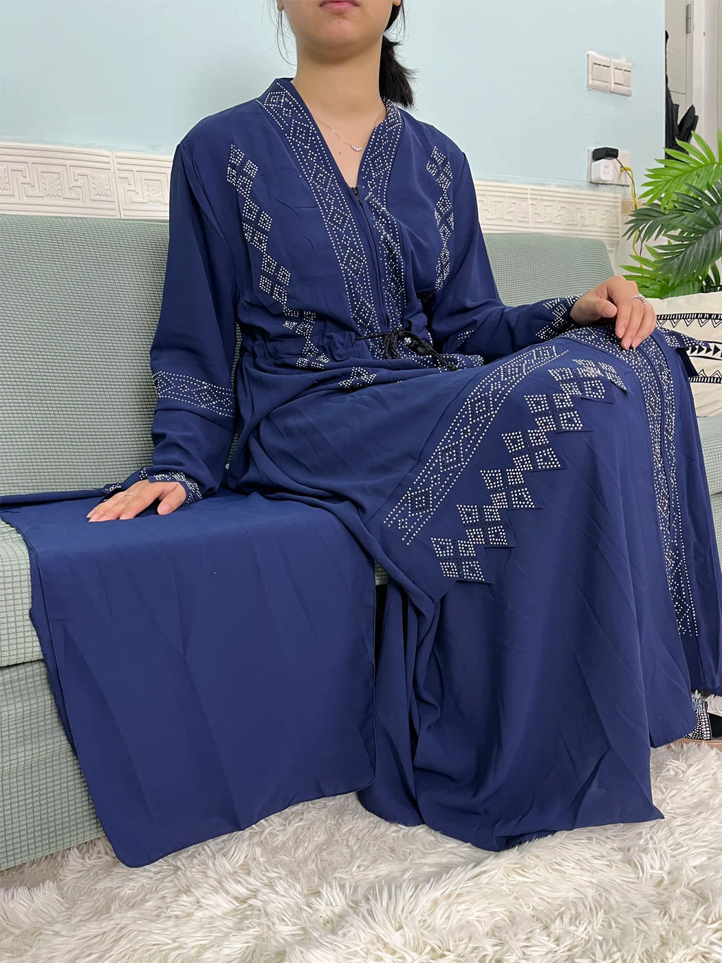 Chiffon Set V-neck Fashion Design Party Abaya