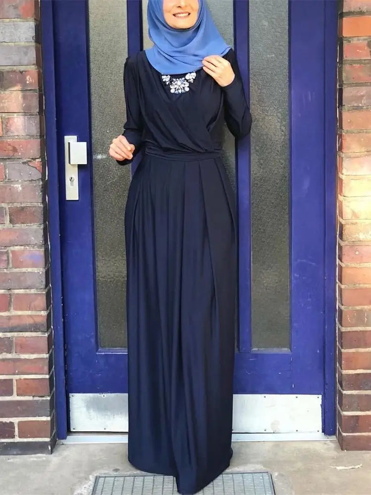 Dark Blue Elegant Abaya for Muslim Women