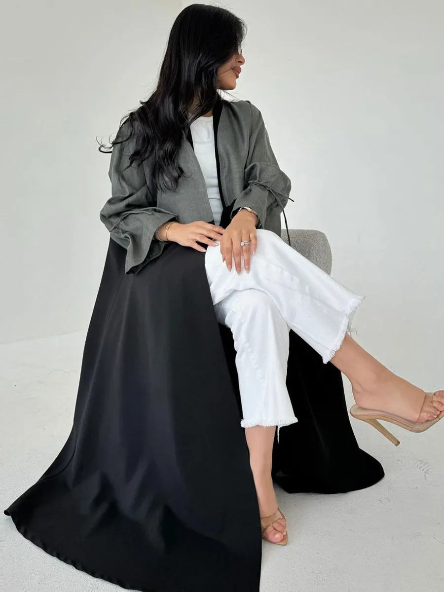 Elegant Loose Open Abaya With Belt