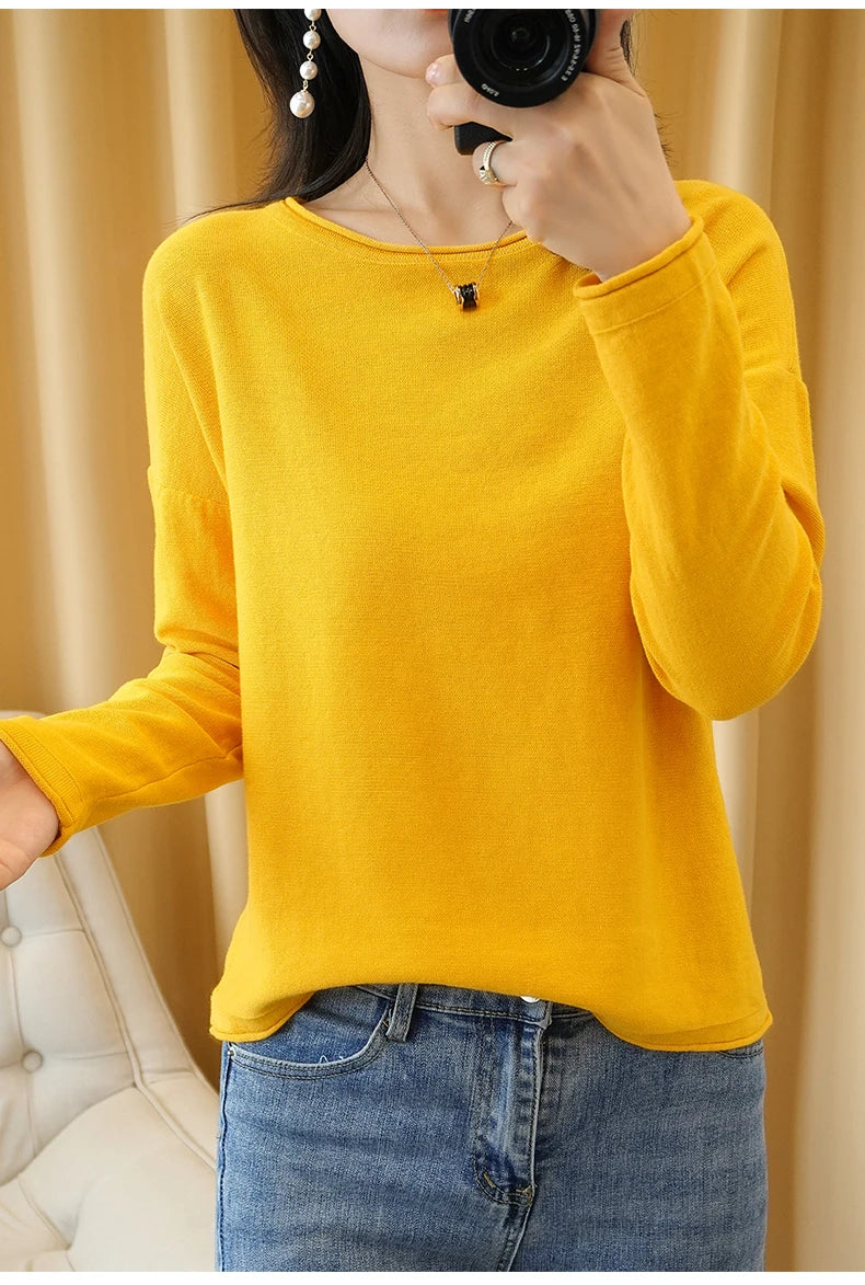 Cotton O-Neck Pullover Knit Sweater