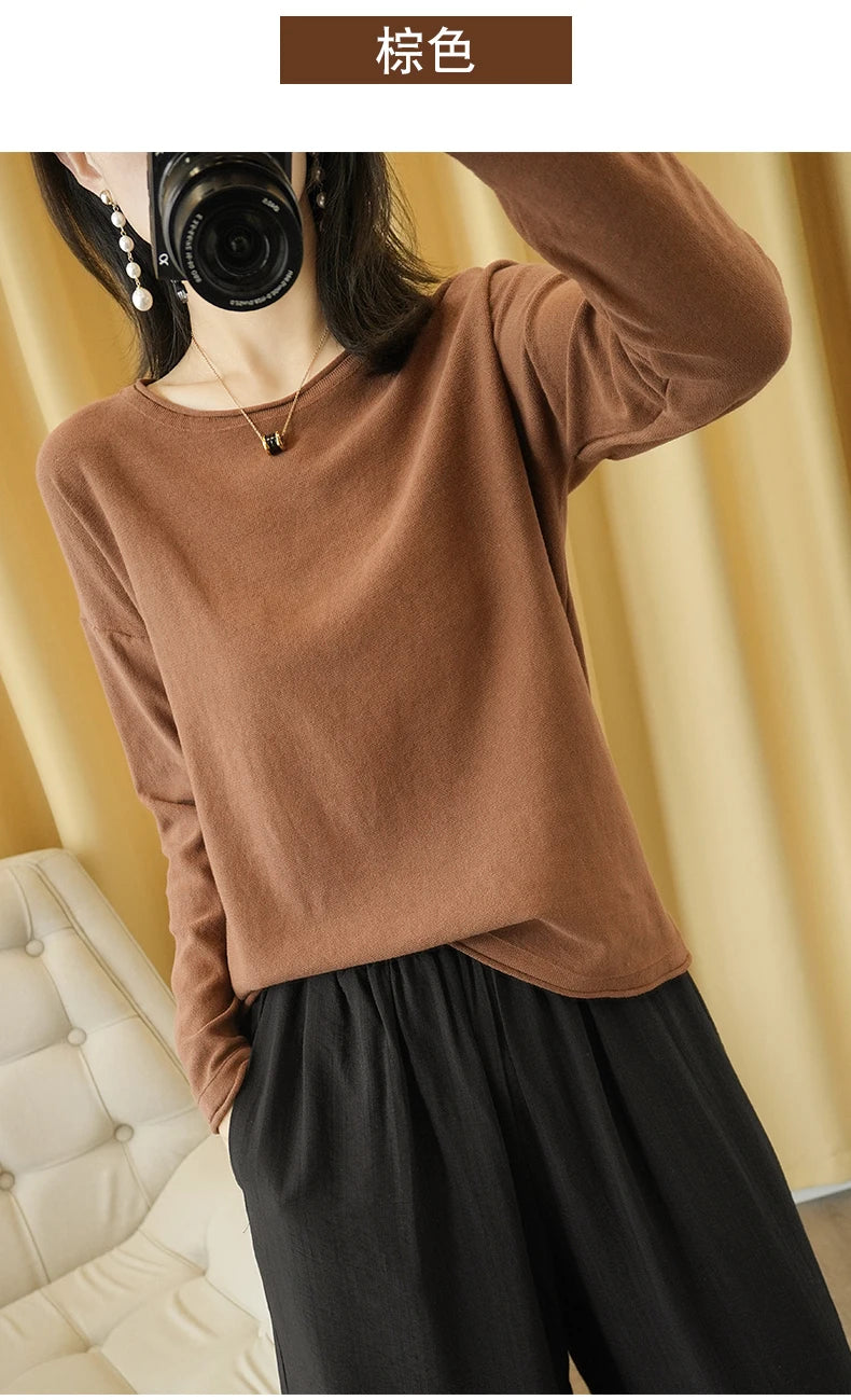 Cotton O-Neck Pullover Knit Sweater