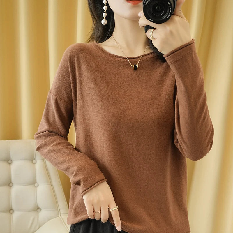 Cotton O-Neck Pullover Knit Sweater