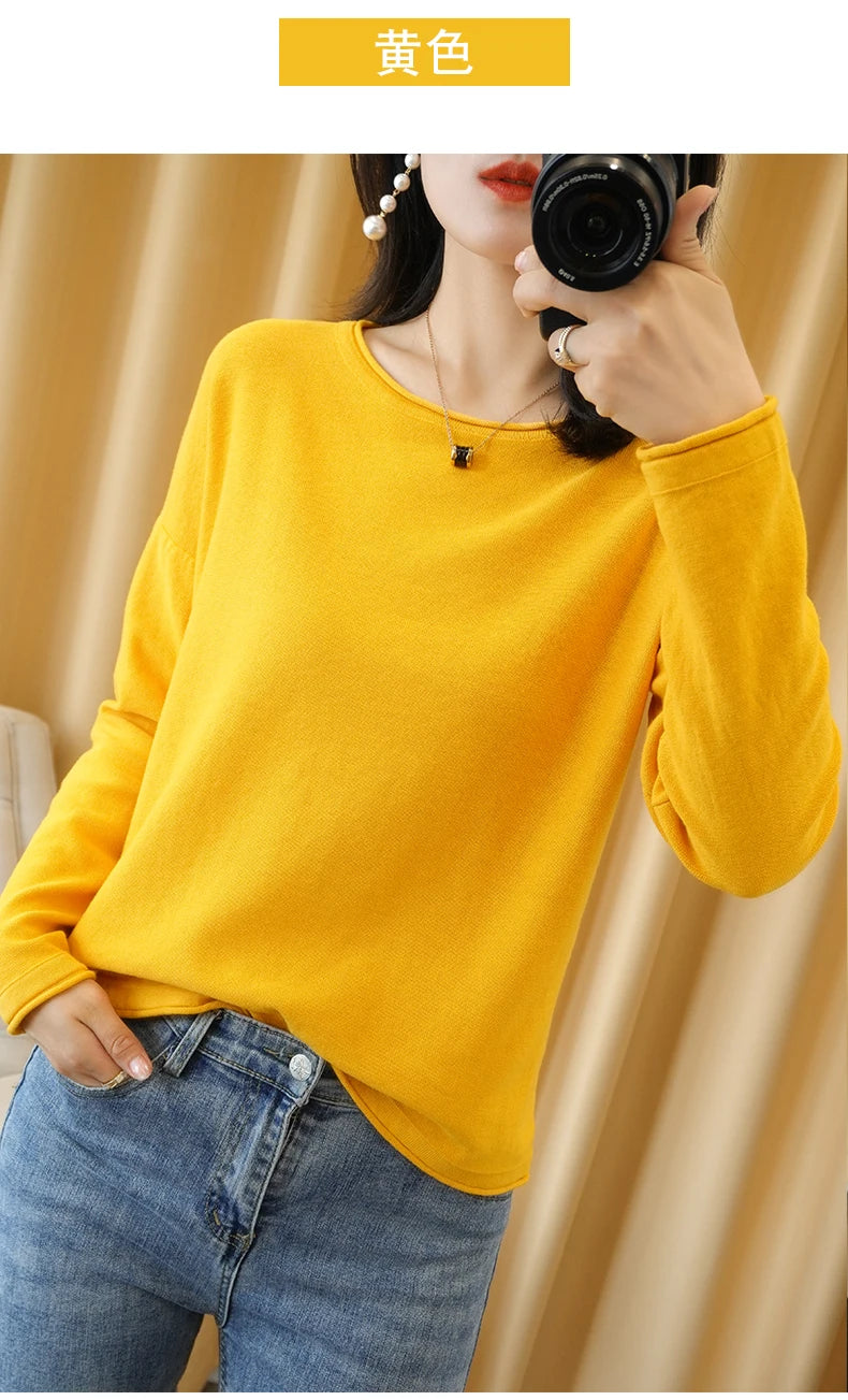 Cotton O-Neck Pullover Knit Sweater