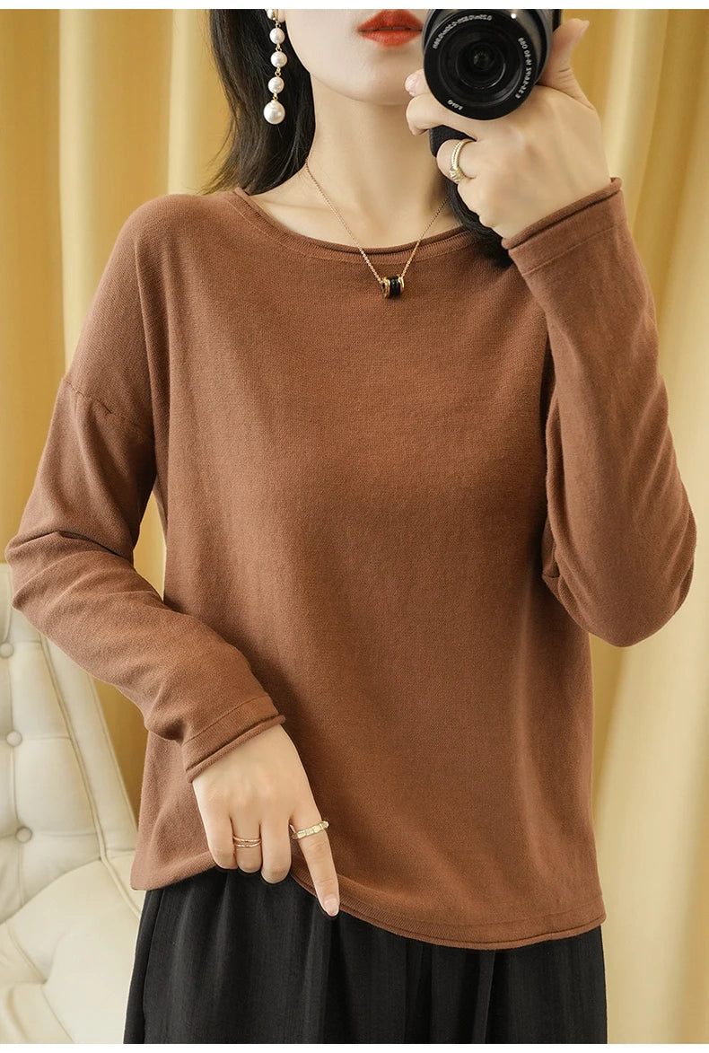 Cotton O-Neck Pullover Knit Sweater