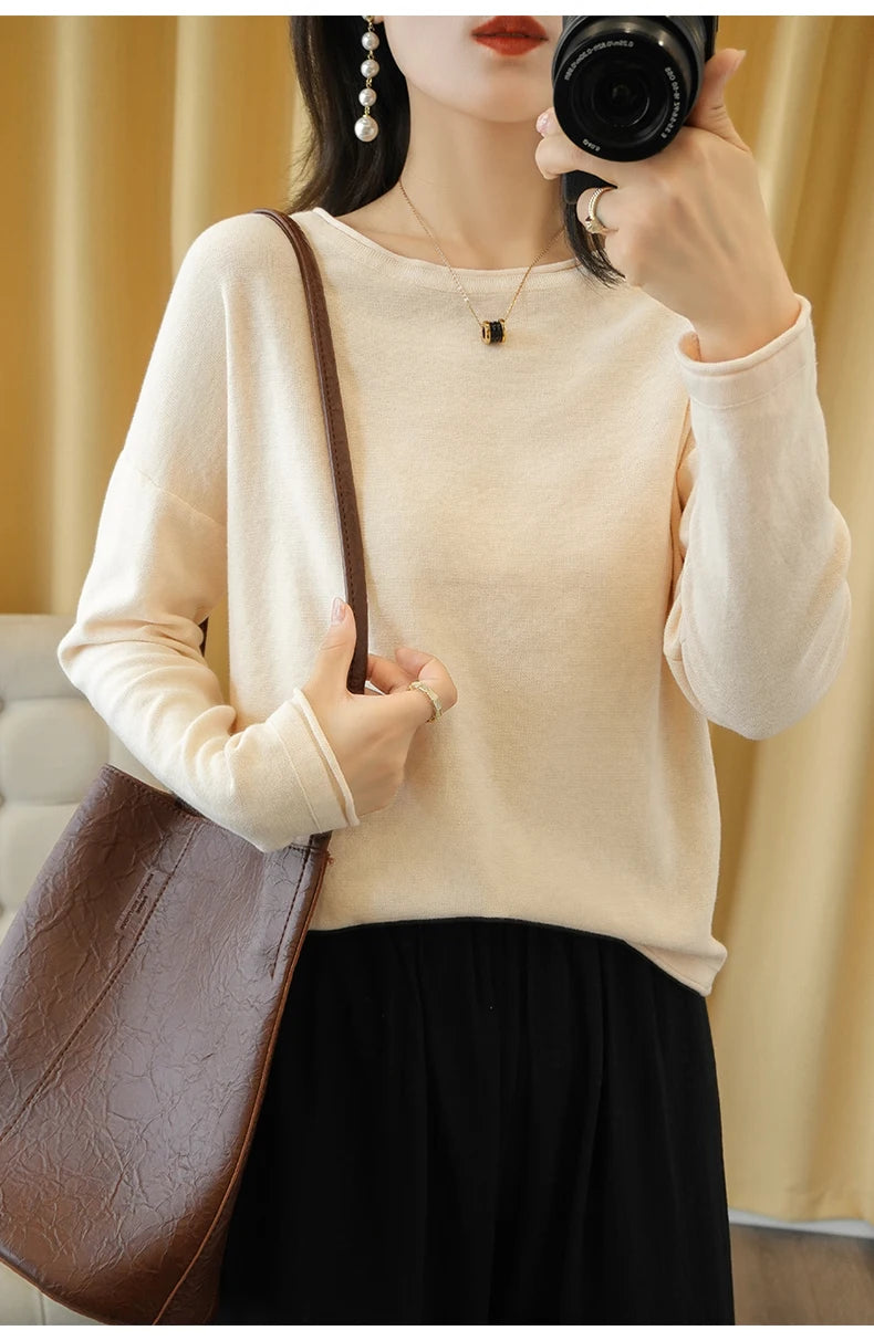 Cotton O-Neck Pullover Knit Sweater