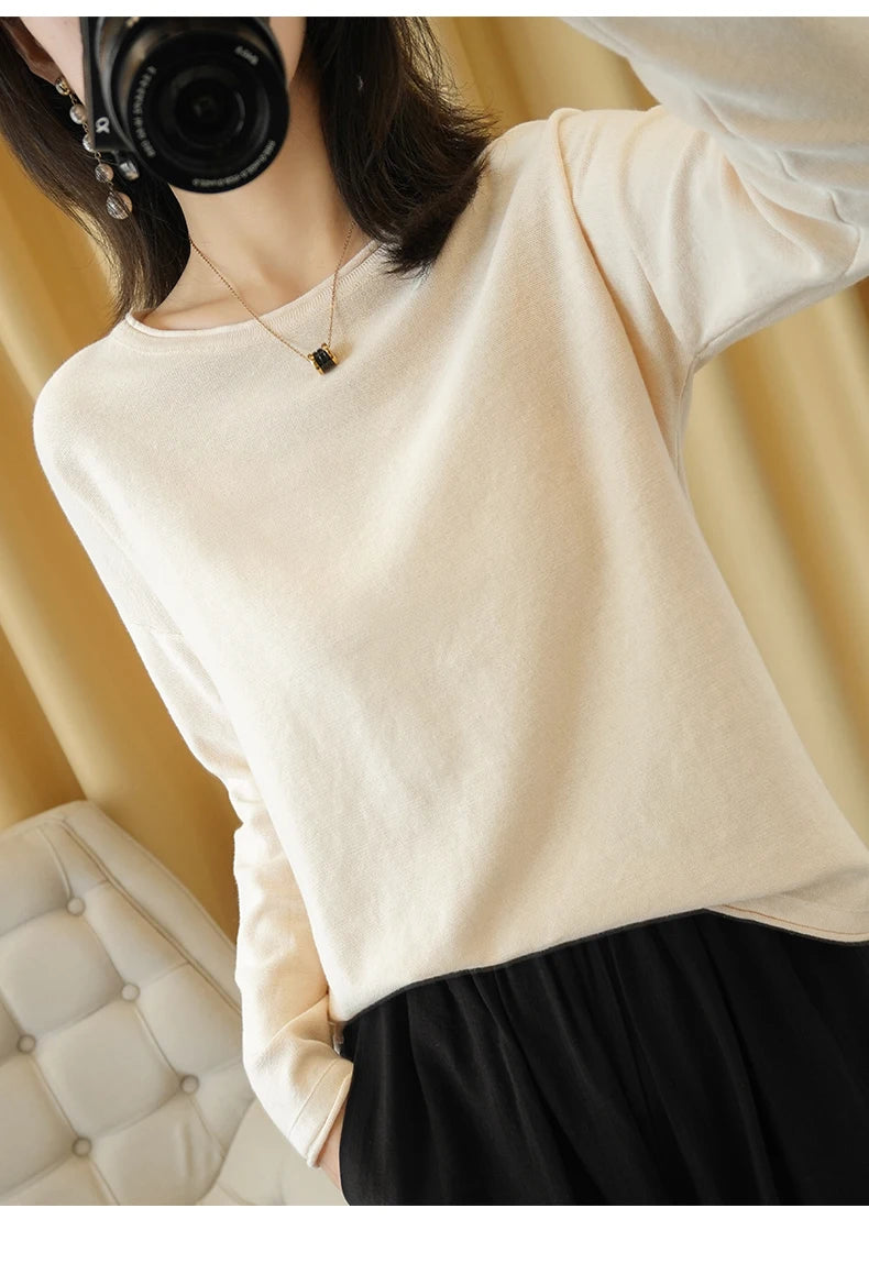 Cotton O-Neck Pullover Knit Sweater