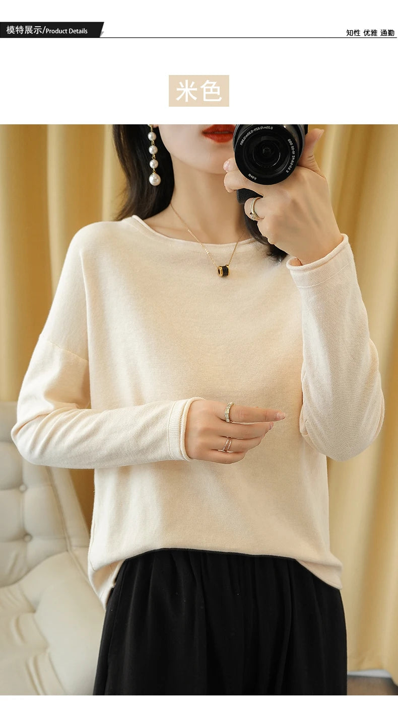 Cotton O-Neck Pullover Knit Sweater