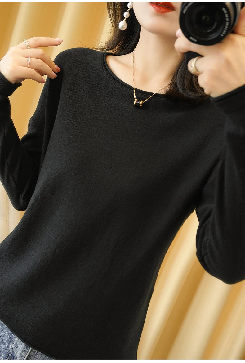 Cotton O-Neck Pullover Knit Sweater