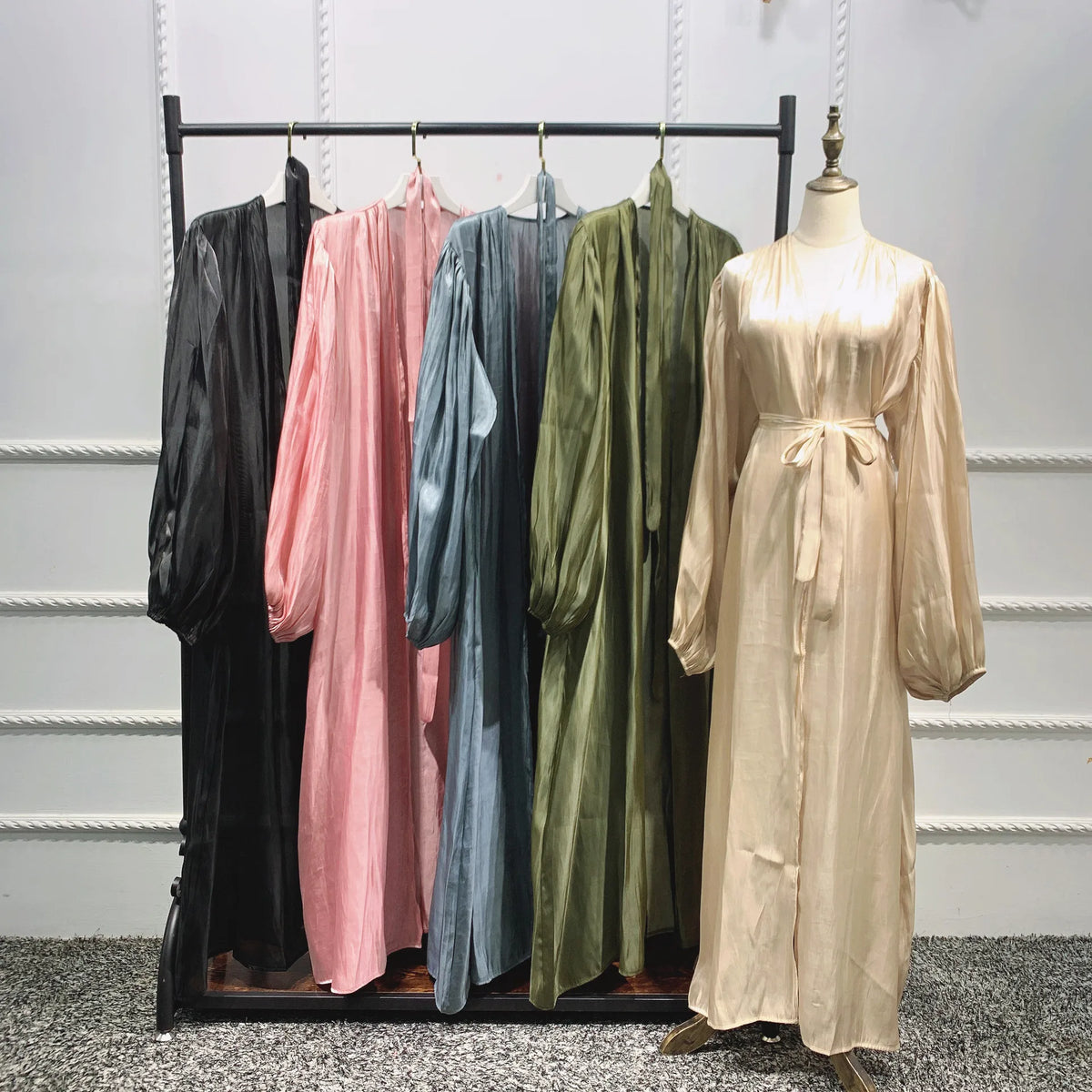 Plus Size Eid Djellaba Open Abaya with Belt Soft Cuff Sleeves Muslim Dress