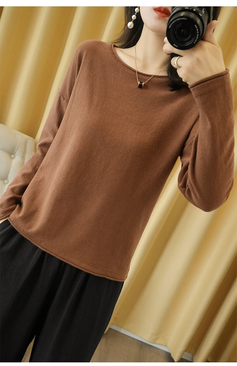 Cotton O-Neck Pullover Knit Sweater