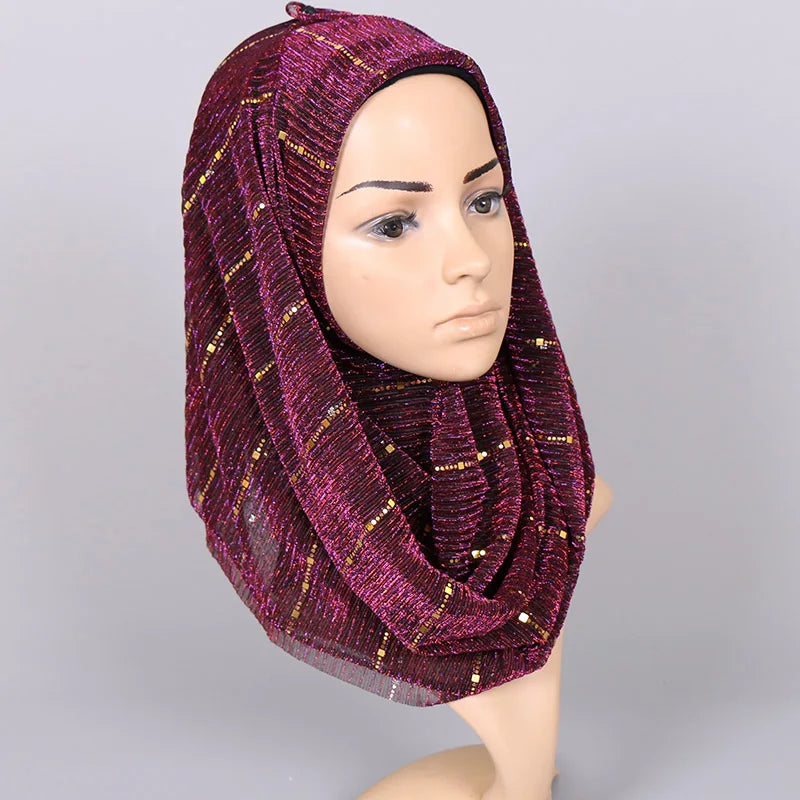 Solid Color Glitter Gold Hijab Scarf for Women