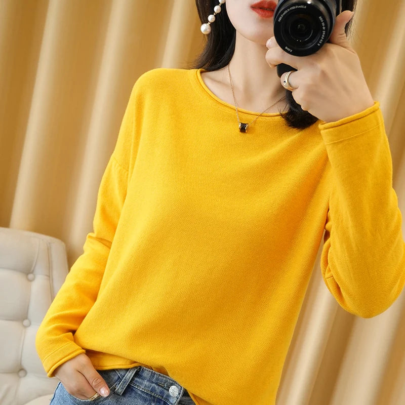 Cotton O-Neck Pullover Knit Sweater