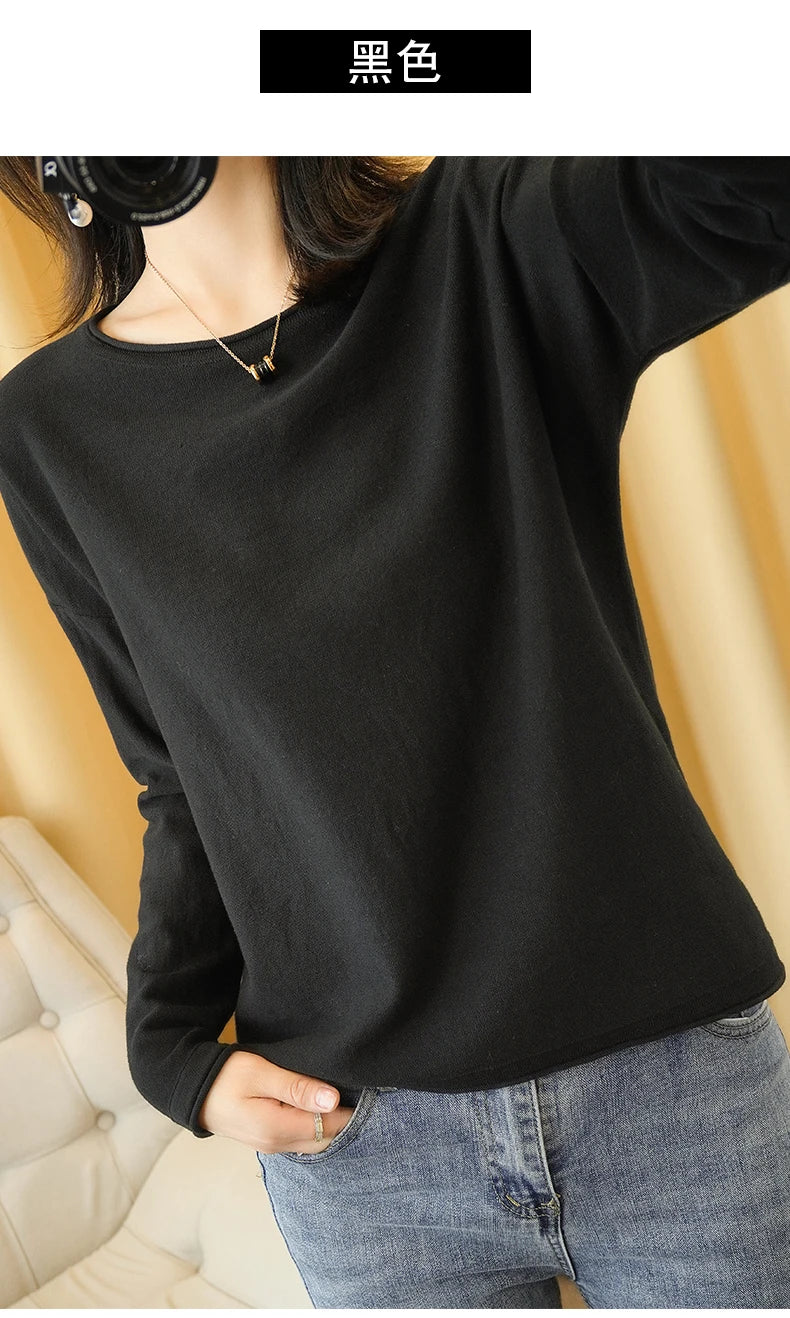 Cotton O-Neck Pullover Knit Sweater