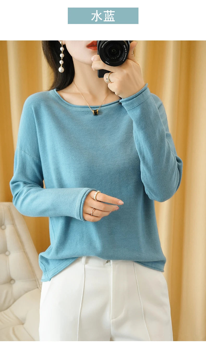 Cotton O-Neck Pullover Knit Sweater