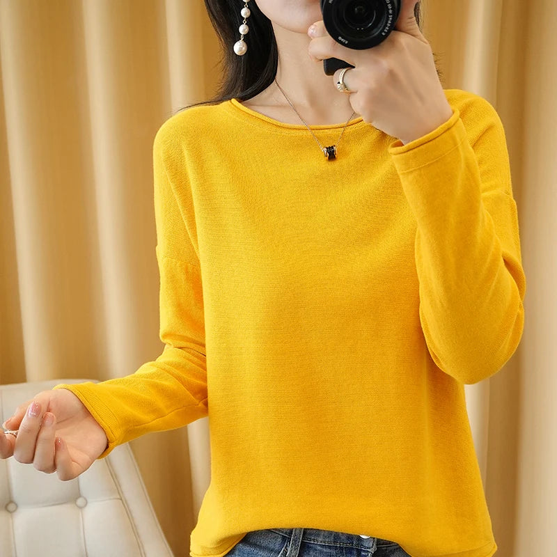 Cotton O-Neck Pullover Knit Sweater