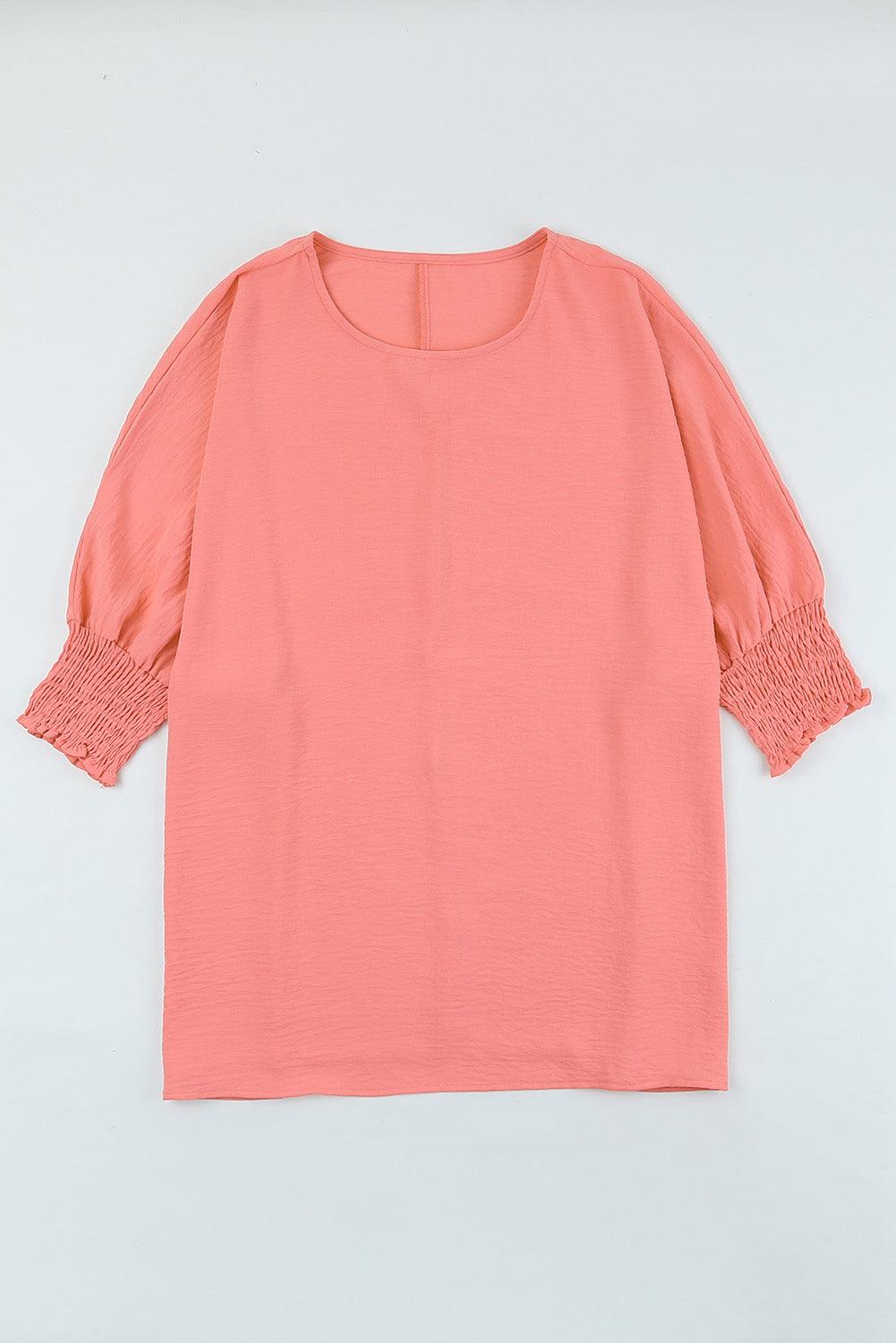 Smocked Wrist Shift Pink Top Blouse for Women