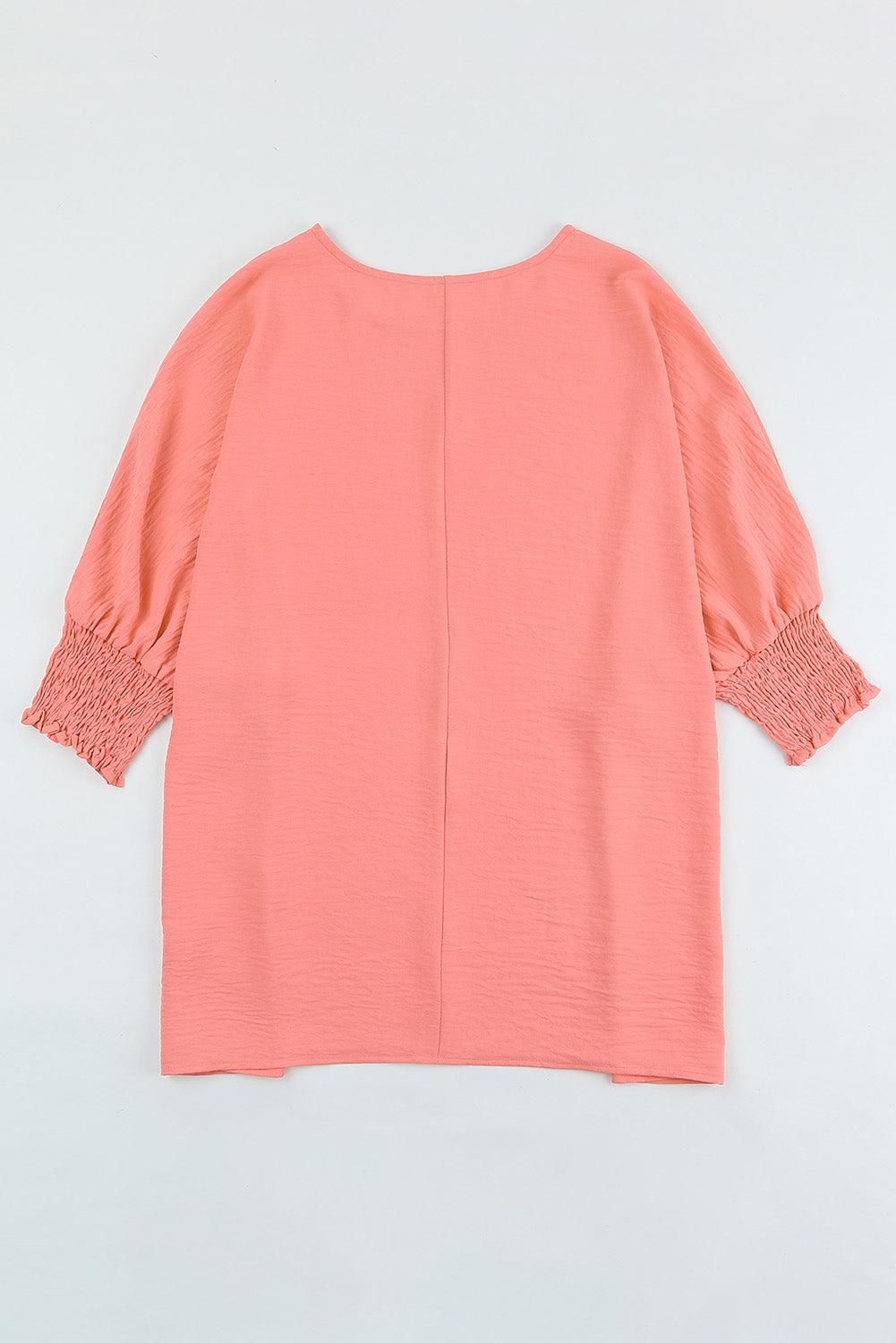 Smocked Wrist Shift Pink Top Blouse for Women