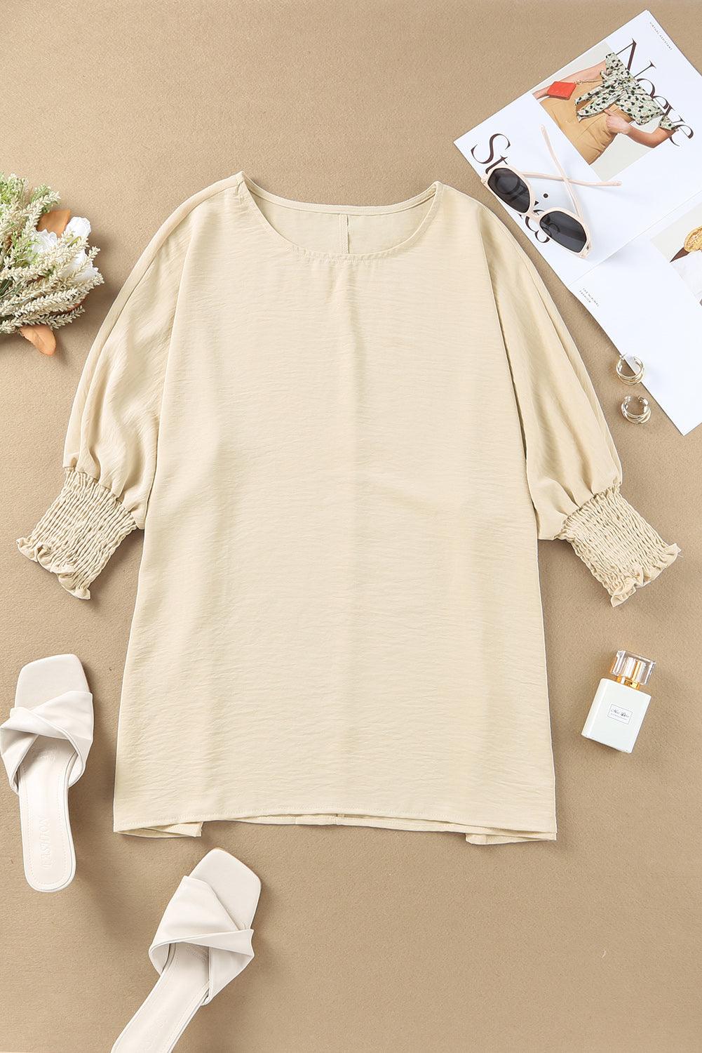 Smocked Wrist Shift Top Blouse for Women - Apricot
