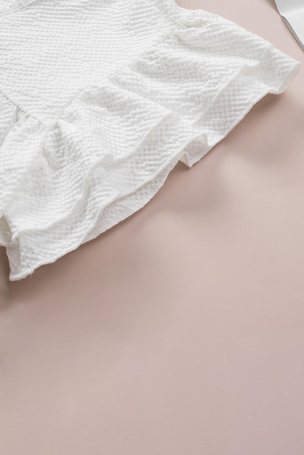 Flutter Sleeve Notch Neck White Summer Top for Women