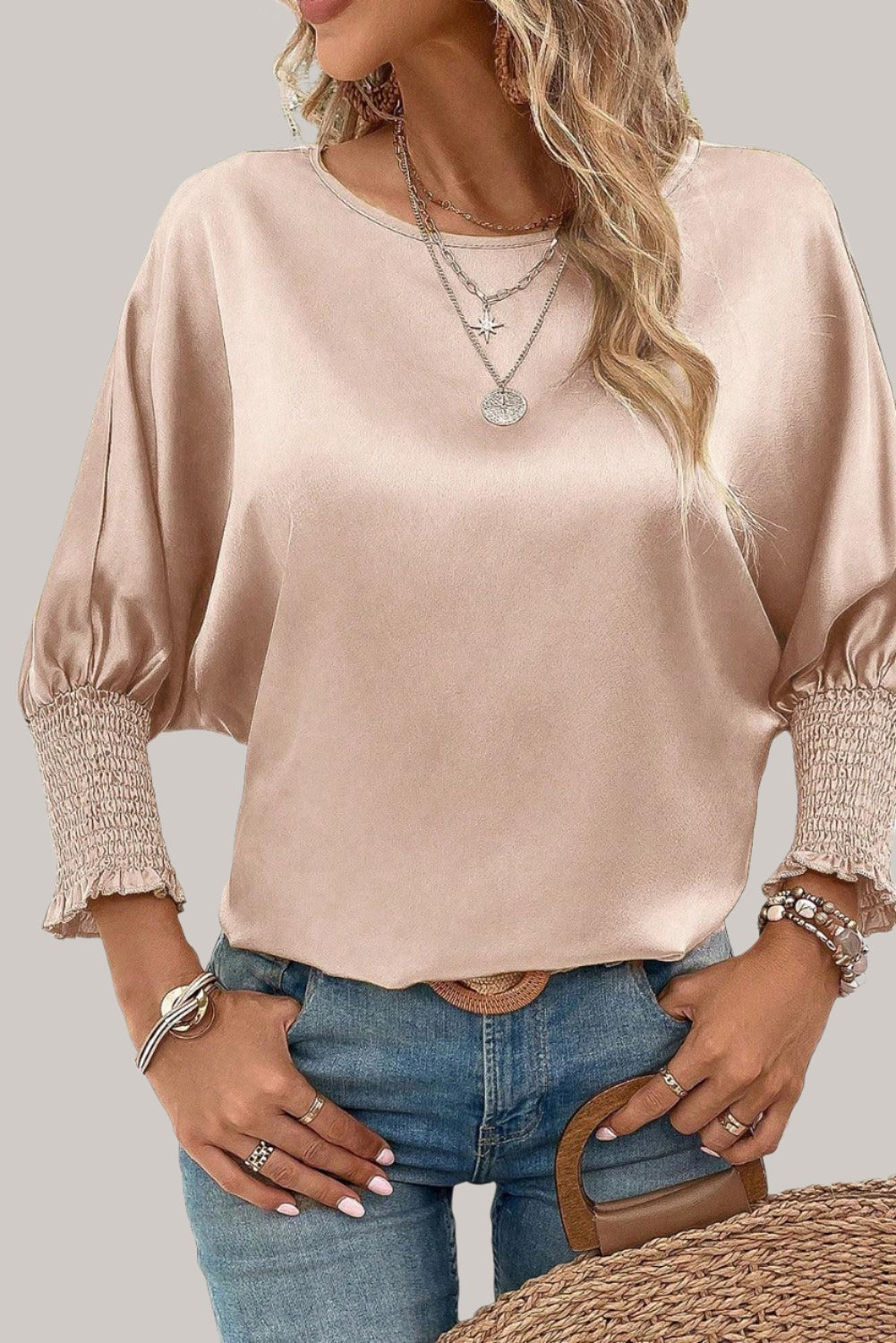 Dolman Sleeve Satin Summer Blouse for Woman