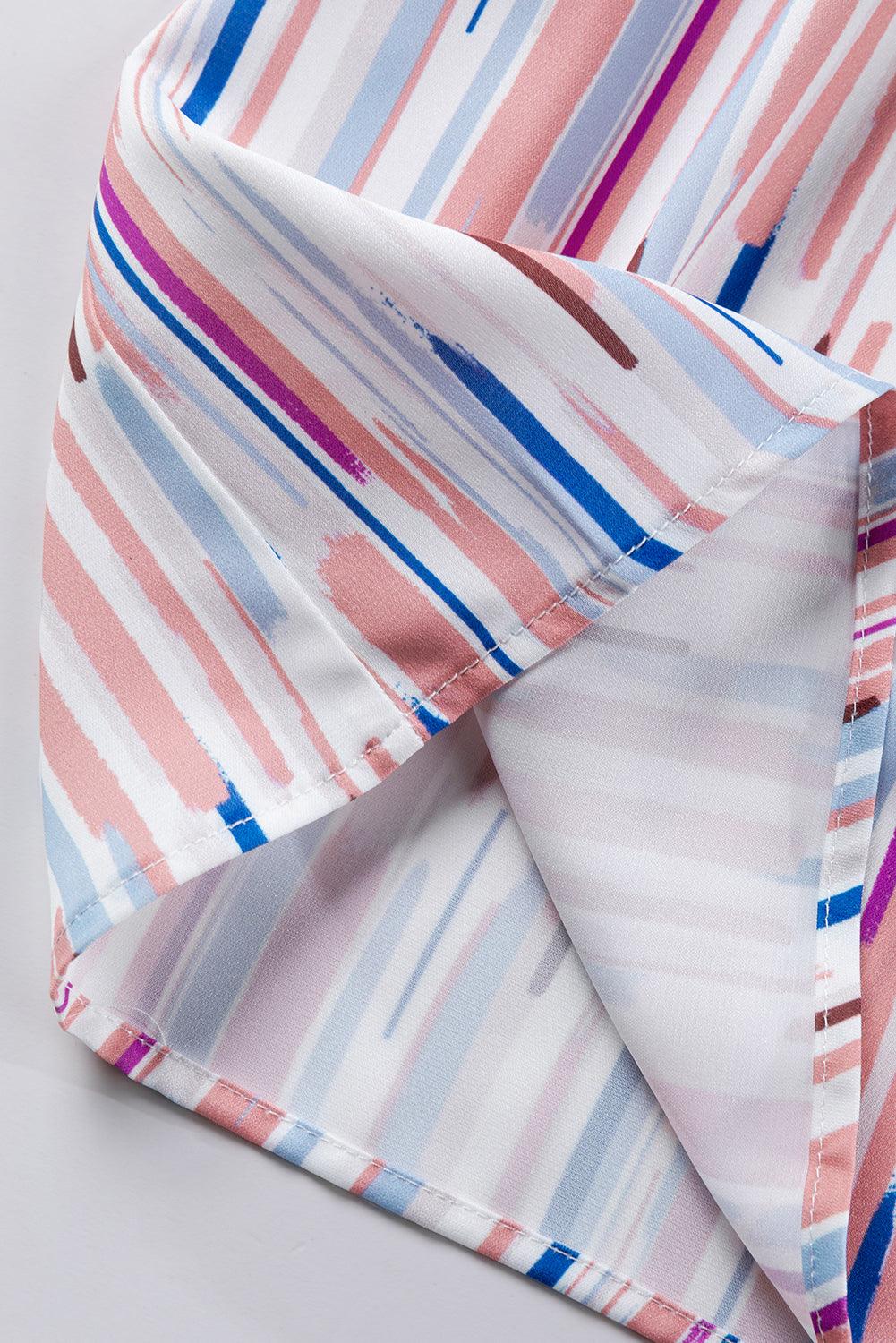 White Multicolor Striped Splash Half Sleeve Blouse for Women