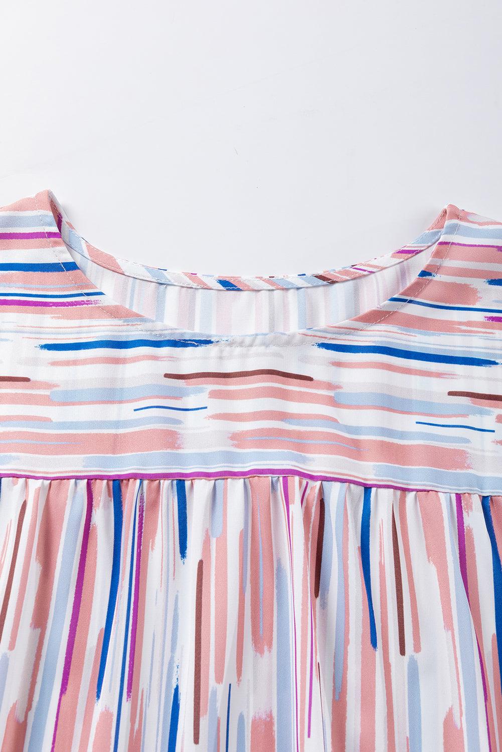 White Multicolor Striped Splash Half Sleeve Blouse for Women