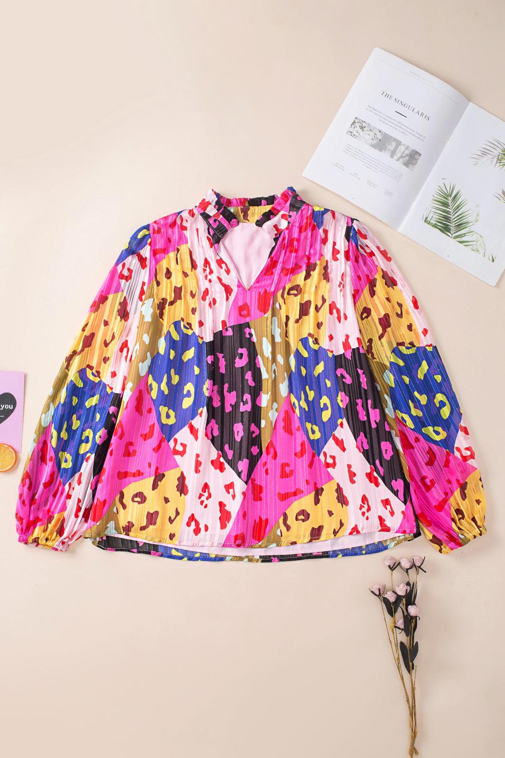 Printed Long Sleeve Pleated Summer Blouse Top