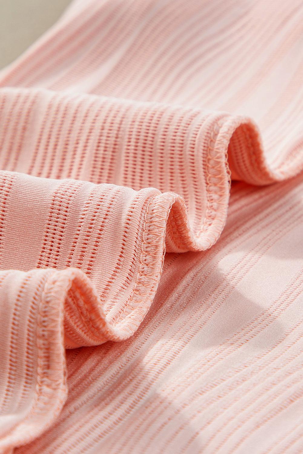 Wavy Texture Cap Sleeve Pink Top for Ladies