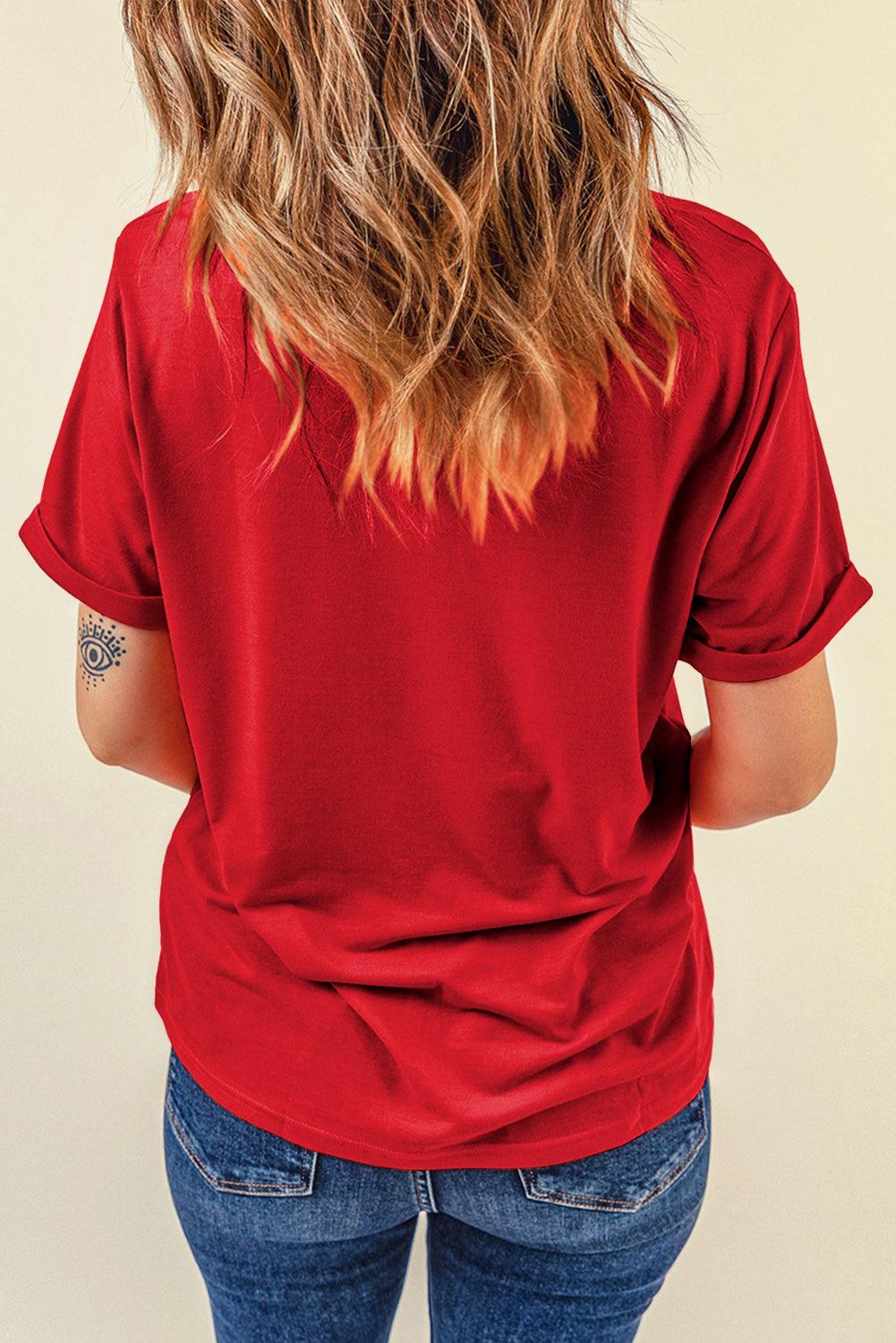 Summer Casual Wear Crew Neck Half Sleeve Solid Red T-Shirt for Women