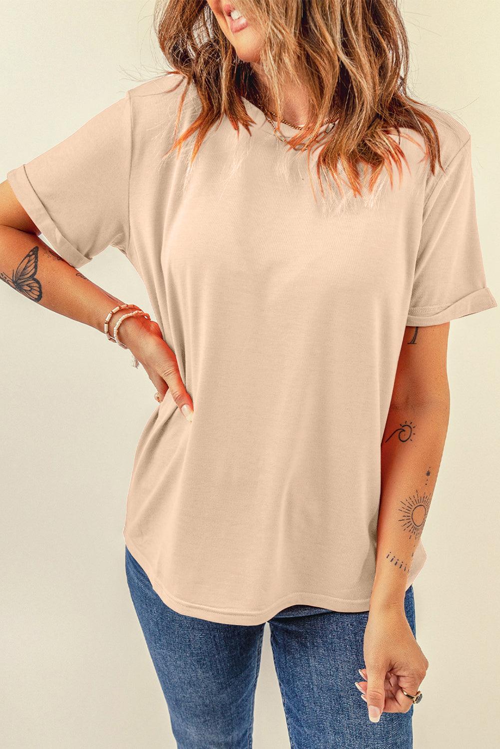 Casual Crew Neck T Shirt for Women - Creamy