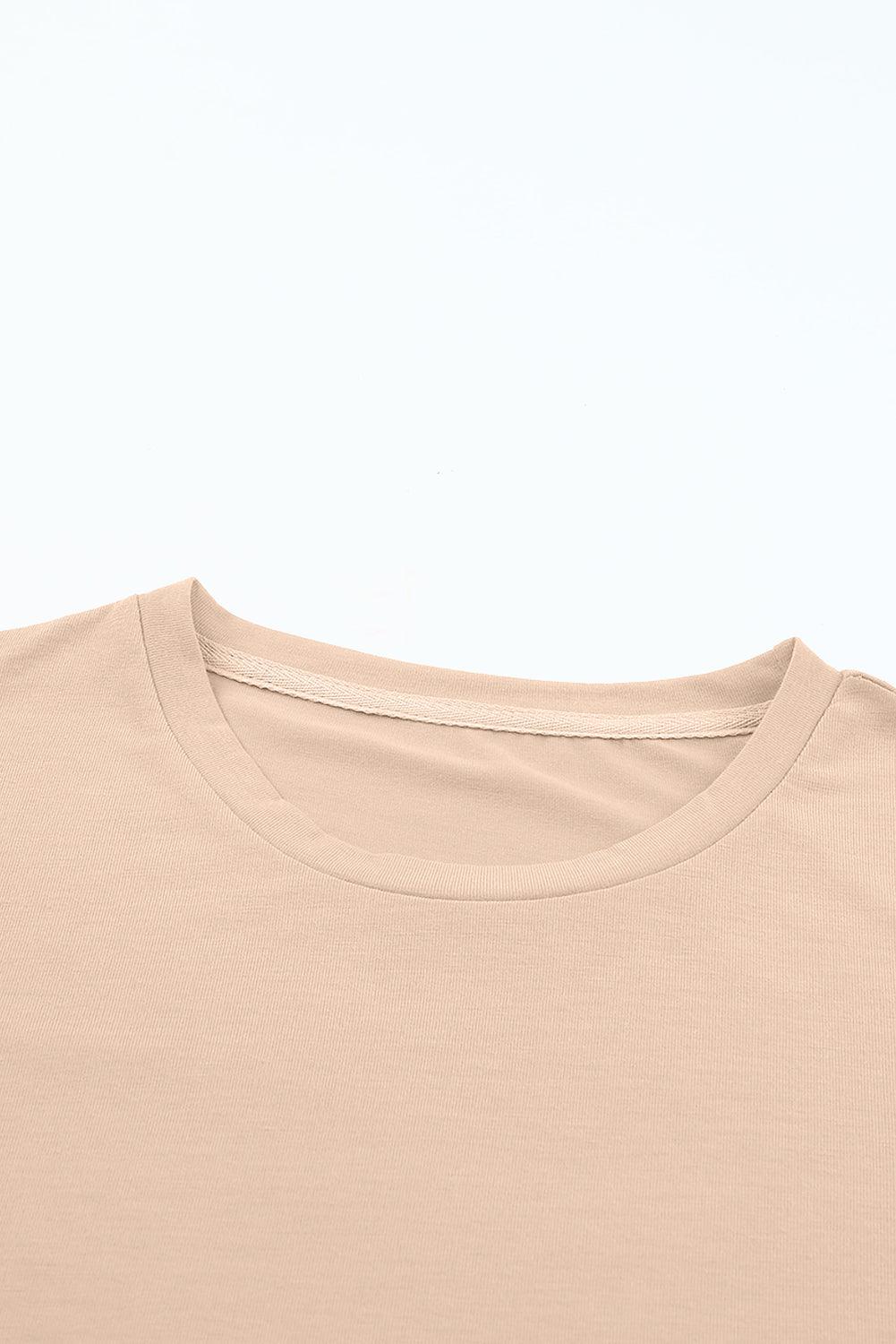 Casual Crew Neck Solid Color Loose T-Shirts Top for Women