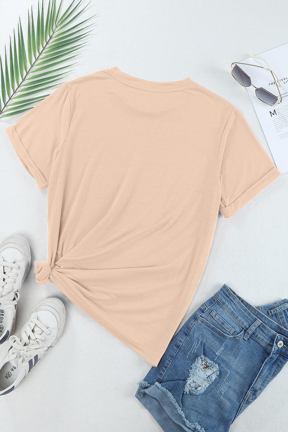 Casual Crew Neck Solid Color Loose T-Shirts Top for Women