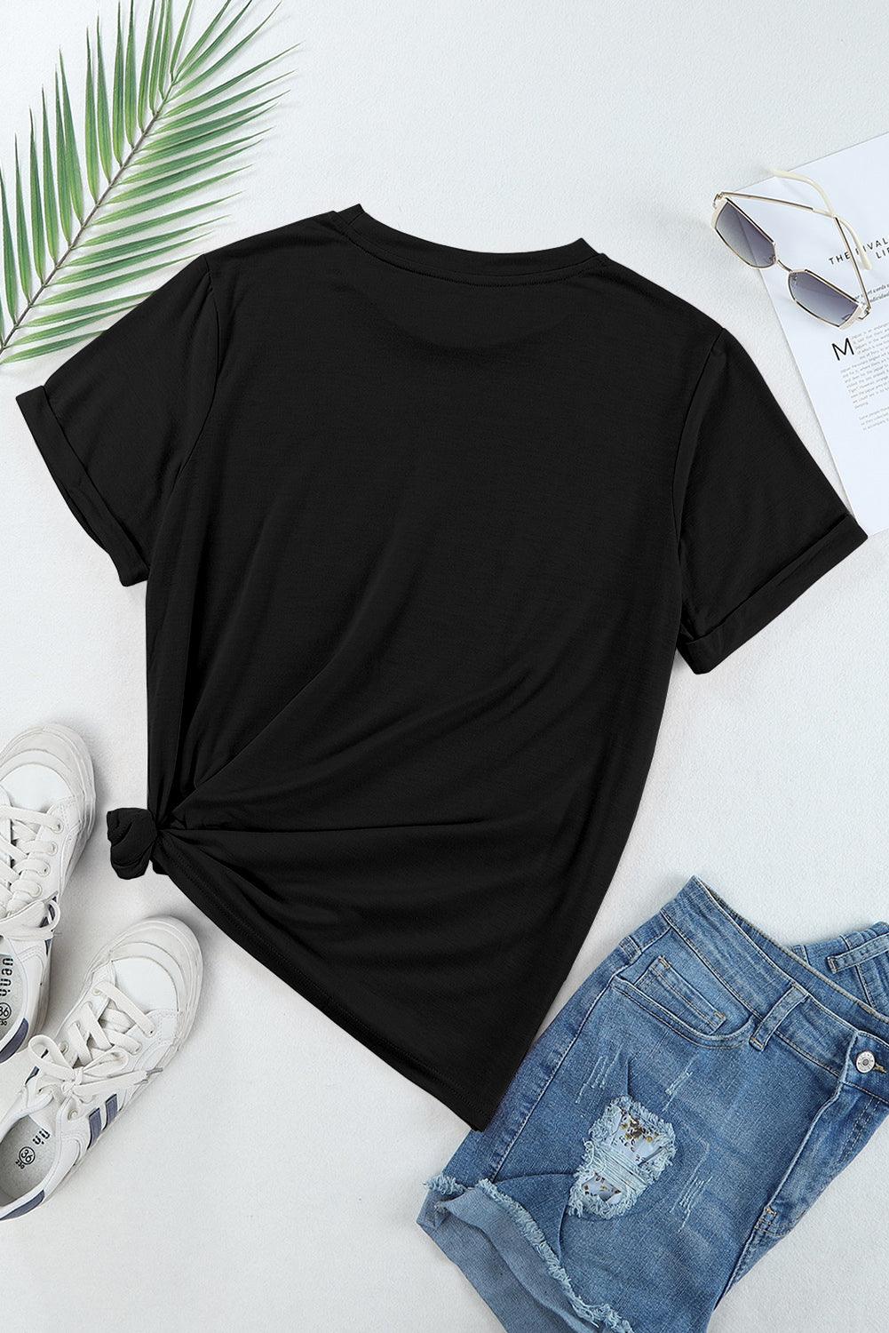 Casual Crew Neck Solid Color Loose T-Shirts Top for Women