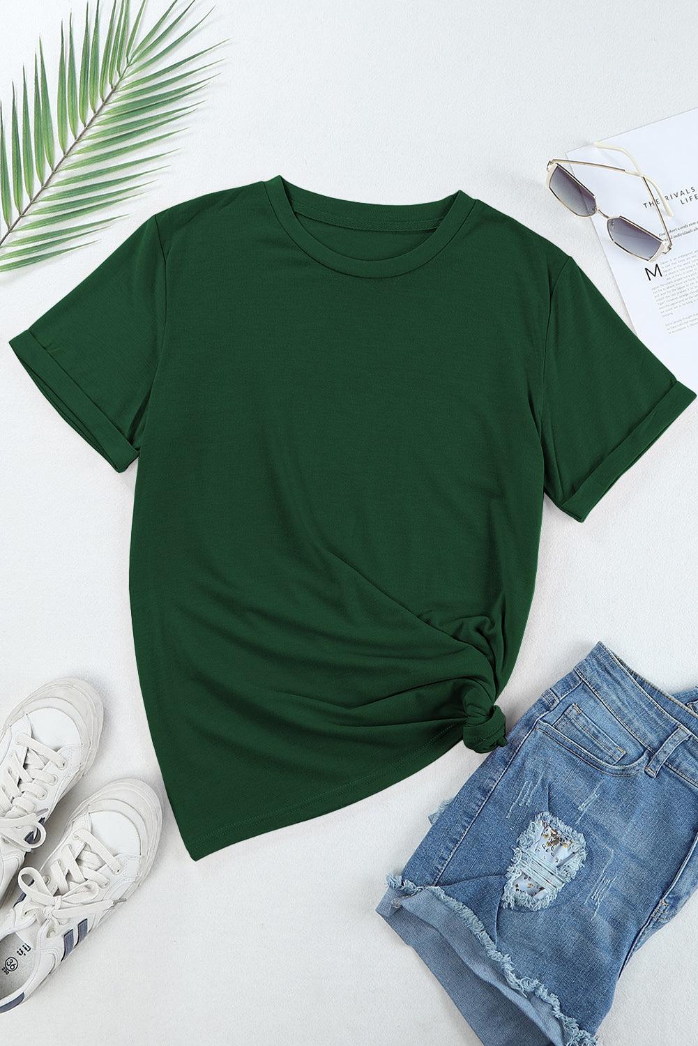 Casual Crew Neck Solid Color Loose T-Shirts Top for Women