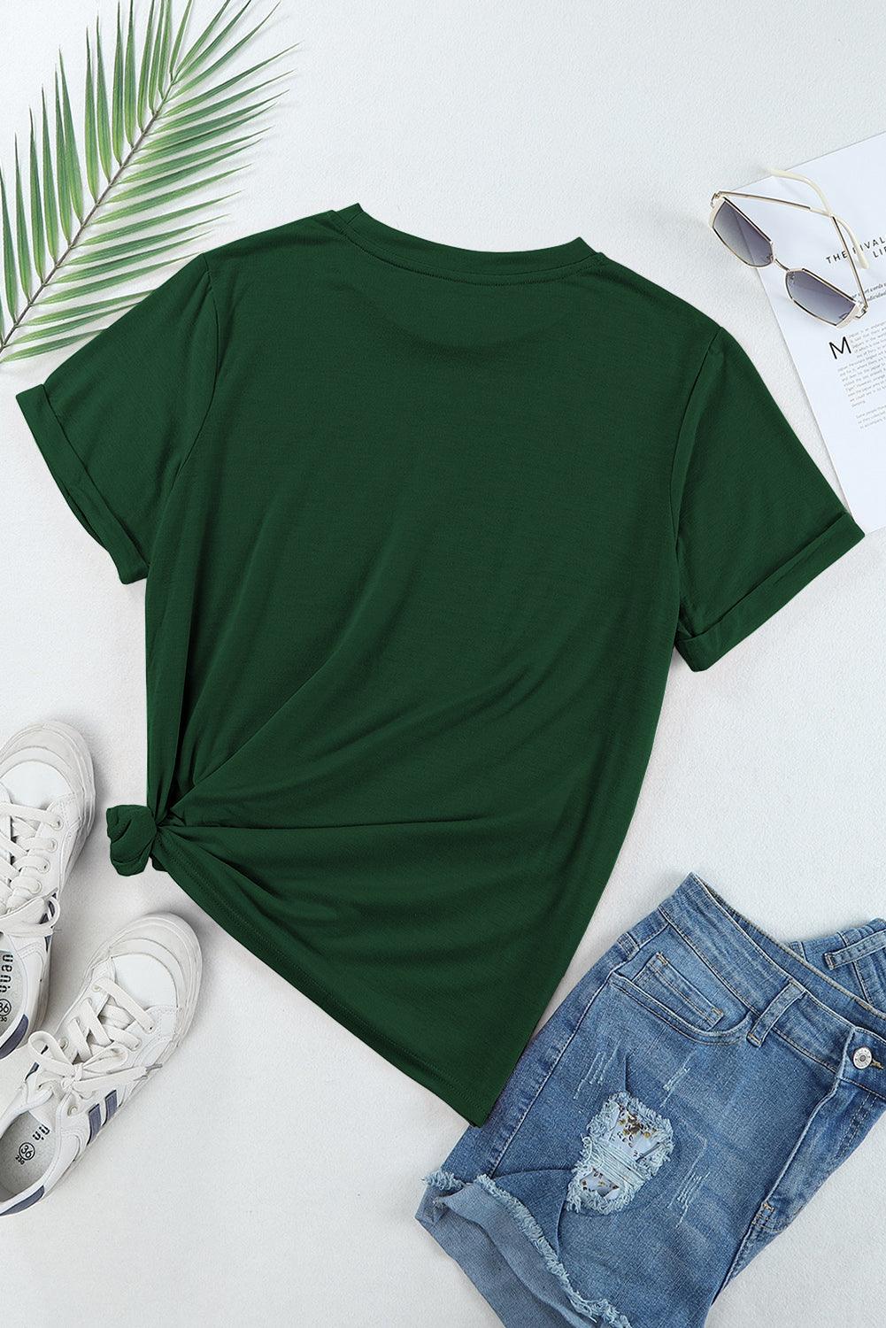 Casual Crew Neck Solid Color Loose T-Shirts Top for Women