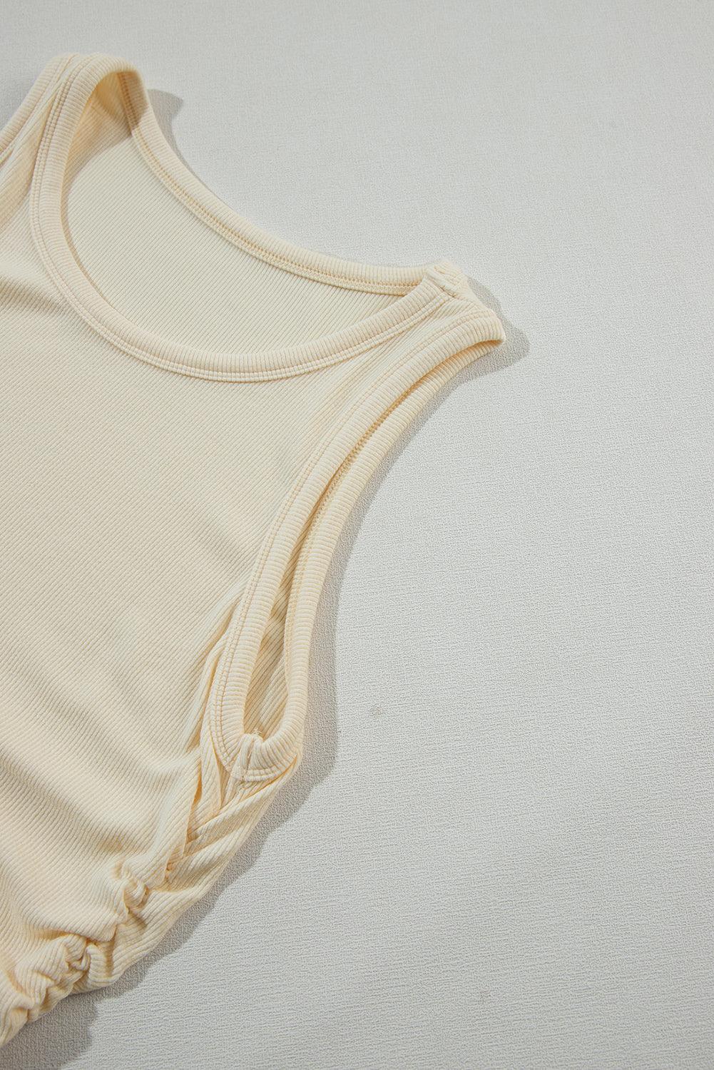 Apricot Creamy Plain Ruched Side Slim Summer Tank Top
