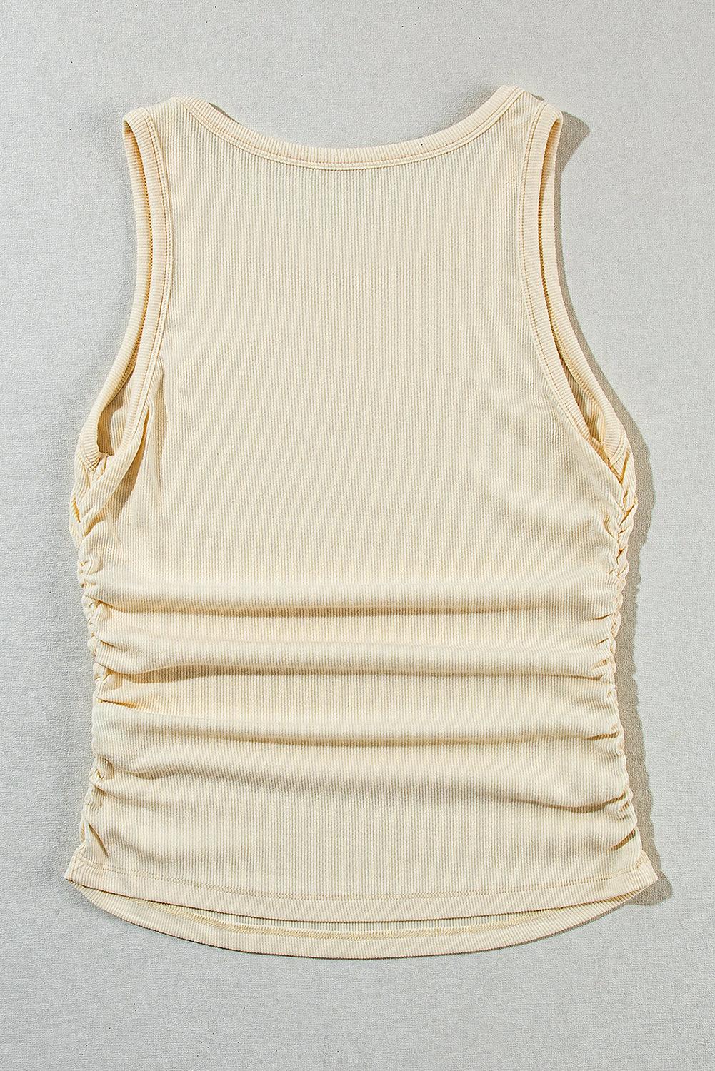 Apricot Creamy Plain Ruched Side Slim Summer Tank Top