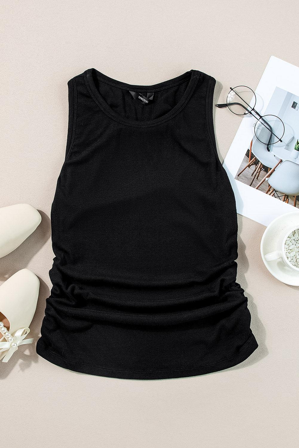 Plain Ruched Side Slim Summer Tank Top for Women