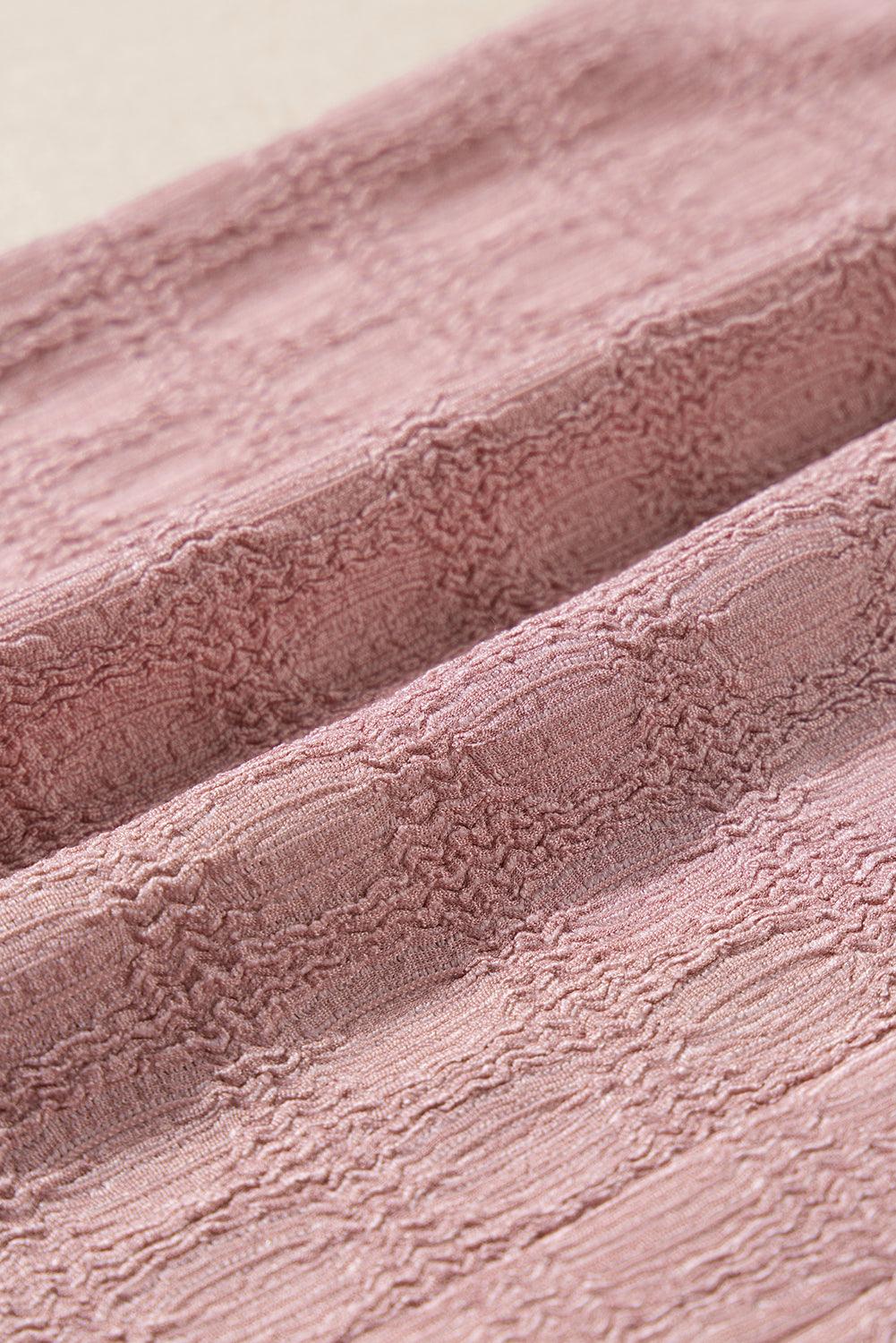 Pink Lattice Textured Split Neck Sleeveless Summer Tank Top