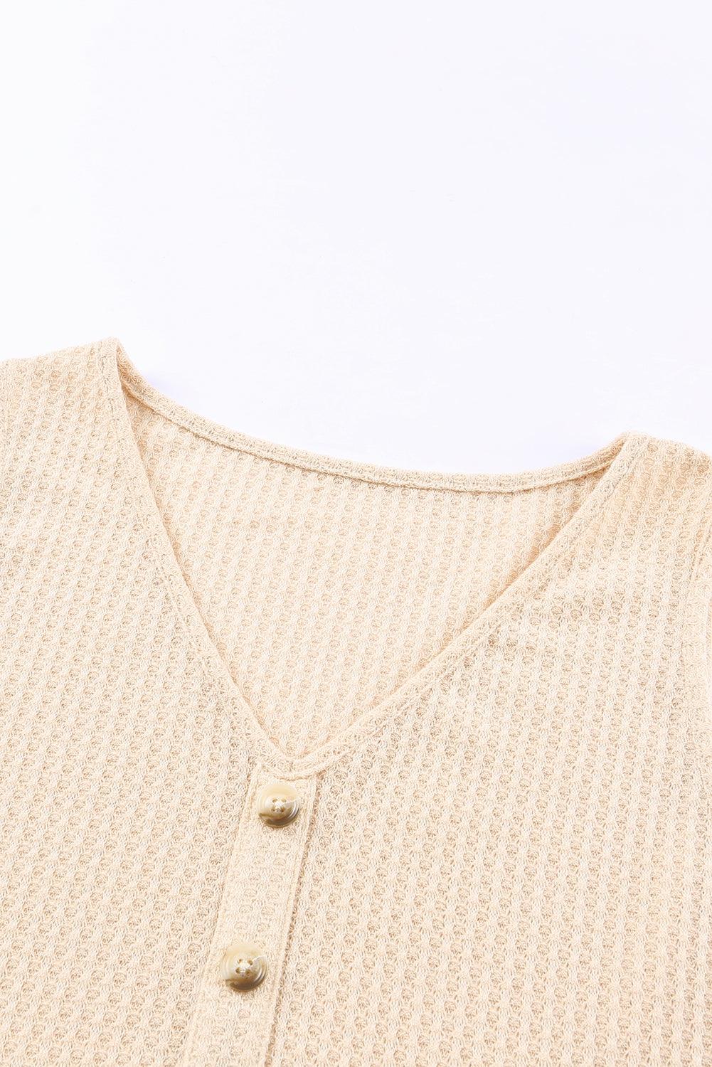 Apricot Waffle Knit Button Ruffled Casual Tank Top for Women