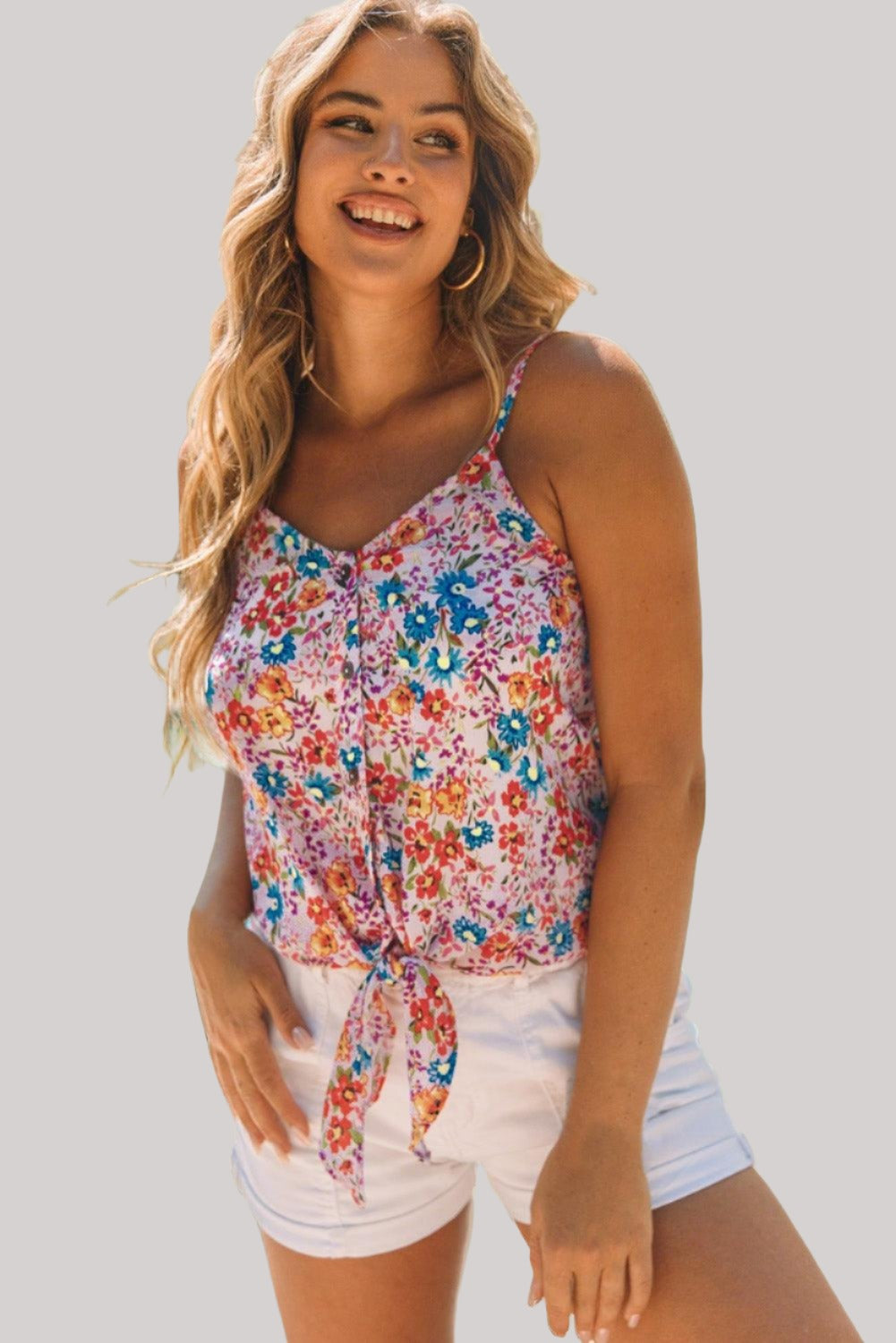 Sleeveless Summer Spaghetti Straps Floral Tank Top for Ladies