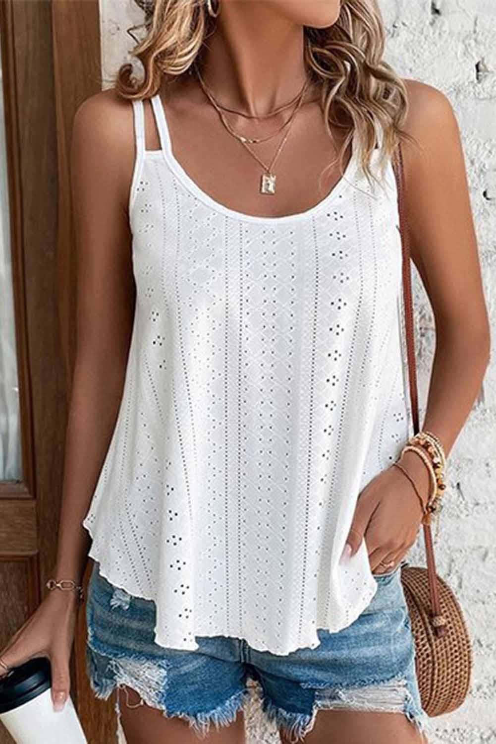 Eyelet Strappy Scoop-Neck Tank Top for Women