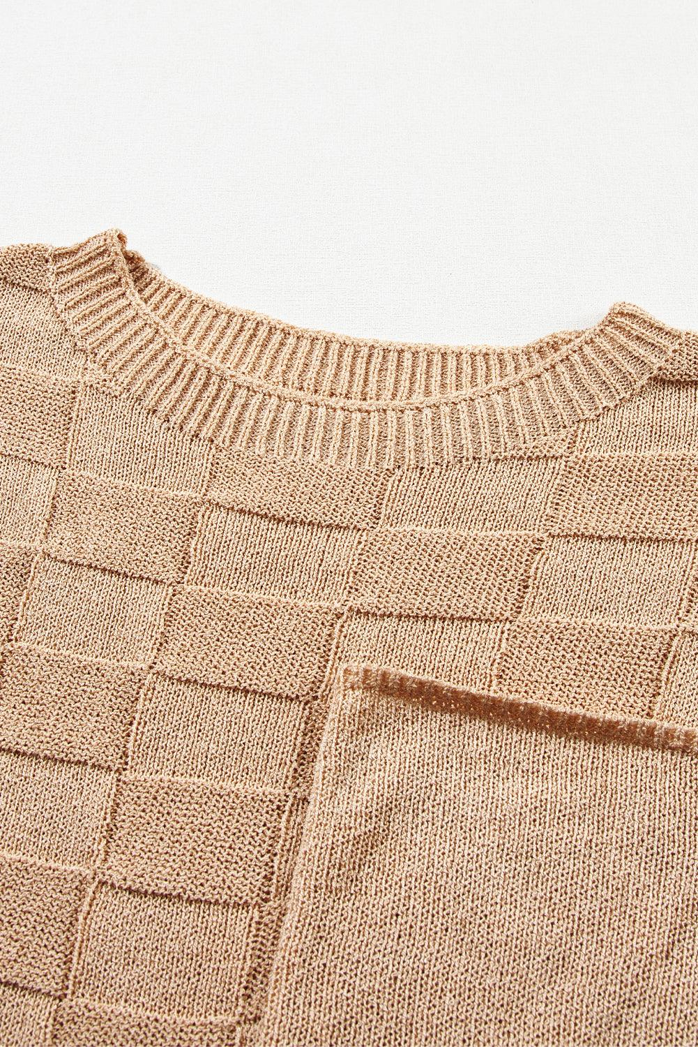 Checkers Textured Knit Short Sleeve Sweater
