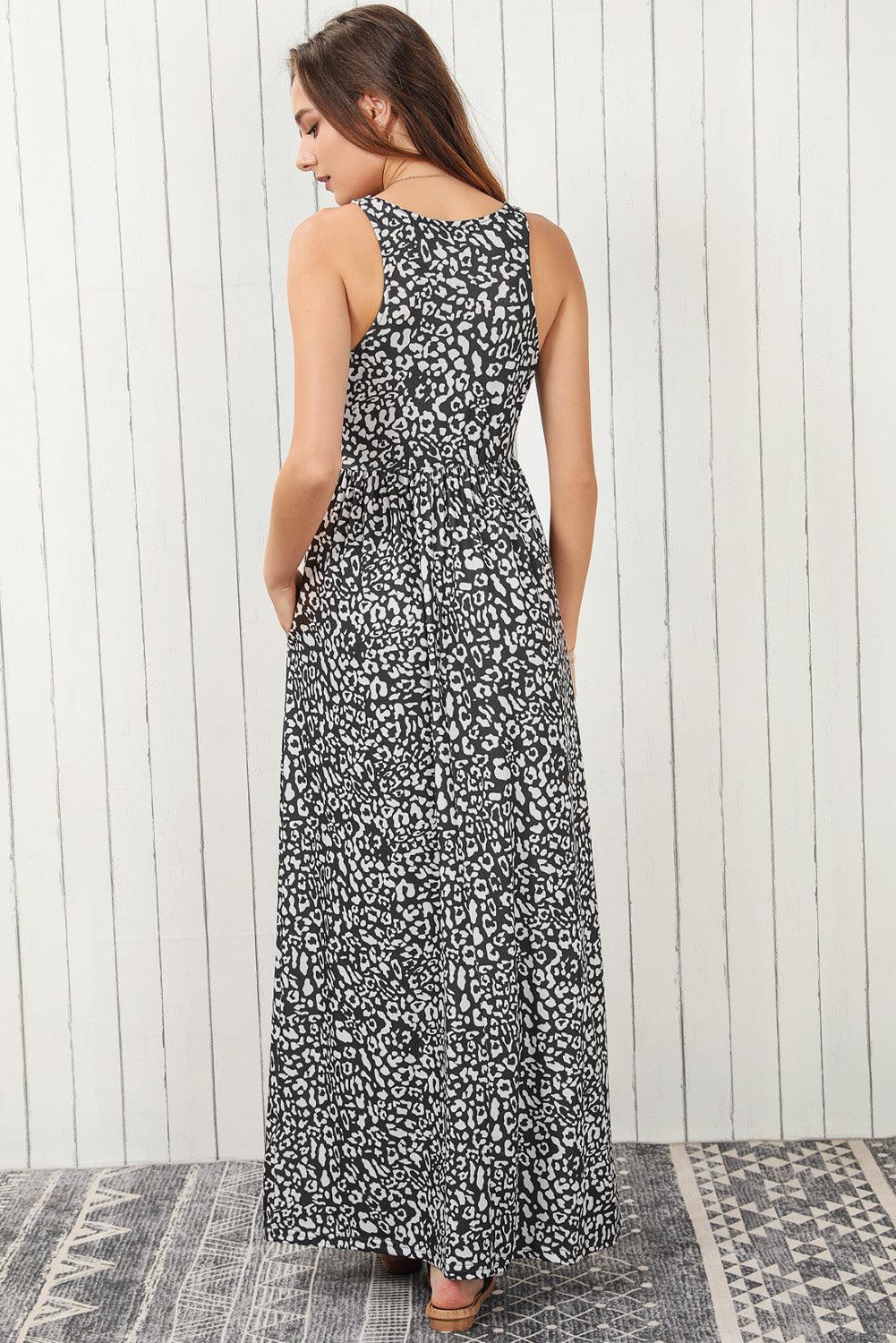 ANDRESD flocky dot dress グレー　S Print Pocketed Sleeveless gray Maxi Dress Style Sundress