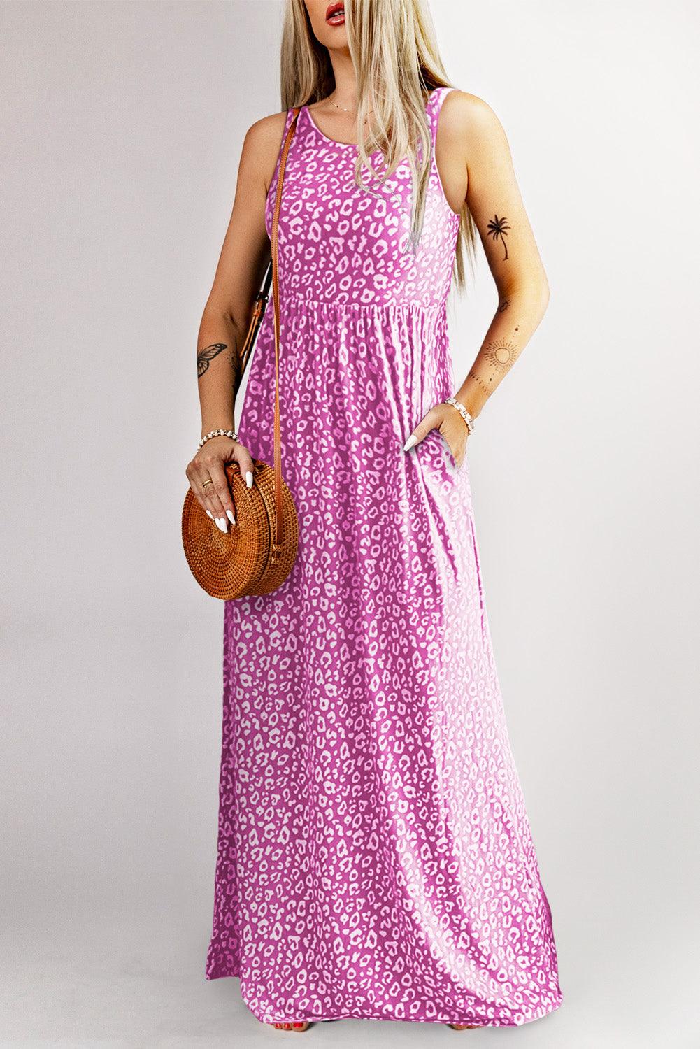 Print Pocketed Sleeveless Pink Maxi Dress Style Sundress