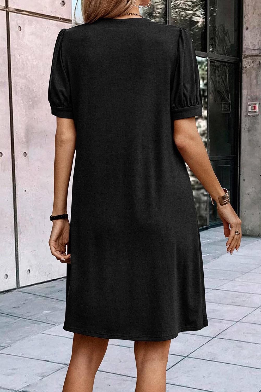 Puff Sleeve Shift Long Tunic Black T Shirt Dress Normendy